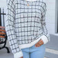 Plaid Round Neck Long Sleeve Pullover Sweater