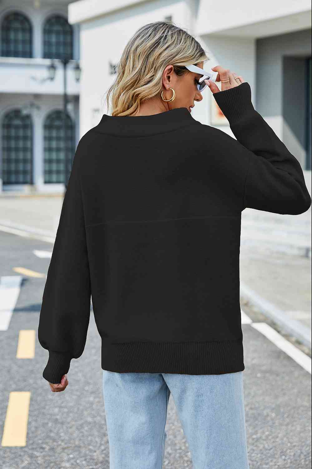 Long Sleeve Ribbed Trim Sweater - Deals DejaVu