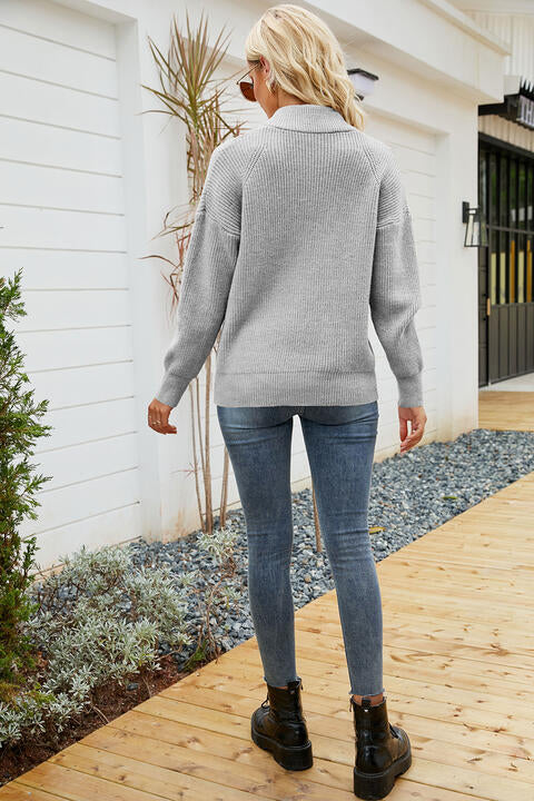 Quarter-Zip Collared Neck Sweater - Deals DejaVu