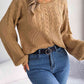 Cable-Knit Round Neck Drop Shoulder Sweater - Deals DejaVu