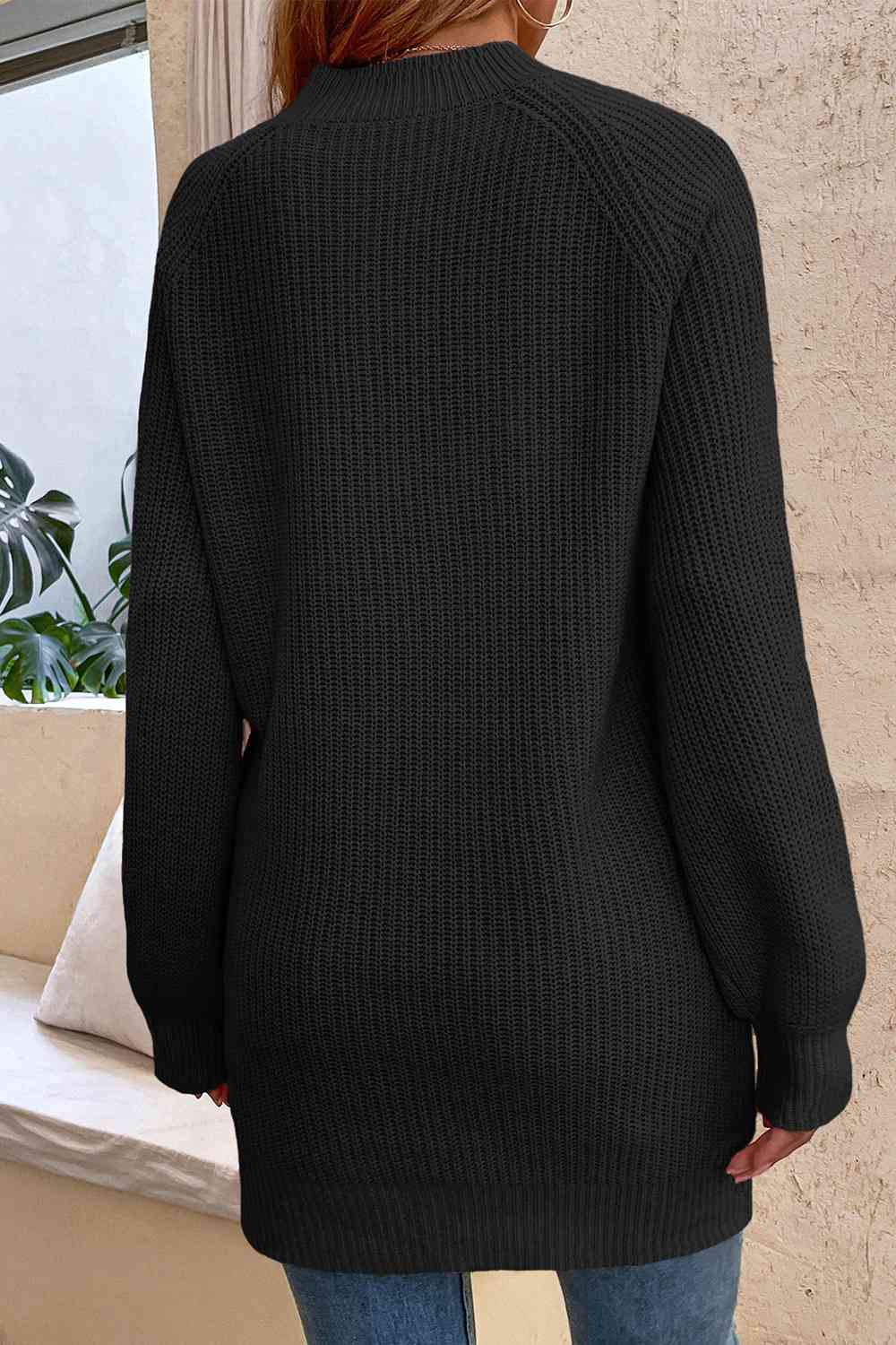 Round Neck Button Detail Ribbed Sweater - Deals DejaVu