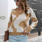 Two-Tone Johnny Collar Dropped Shoulder Pullover Sweater - Deals DejaVu