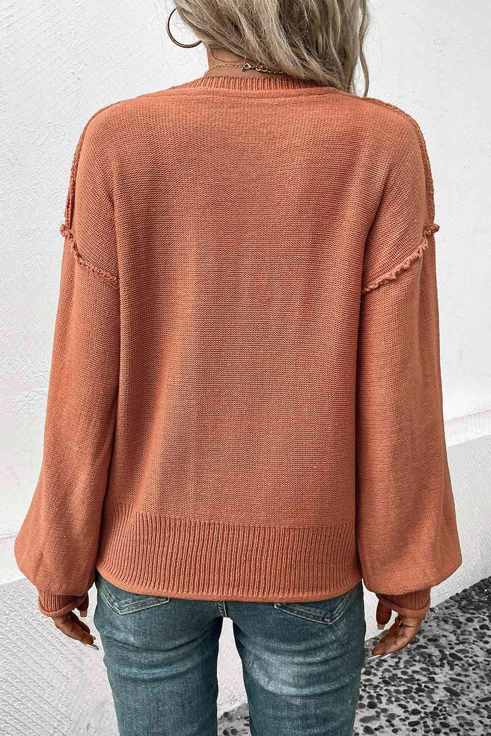 V-Neck Exposed Seam Sweater - Deals DejaVu