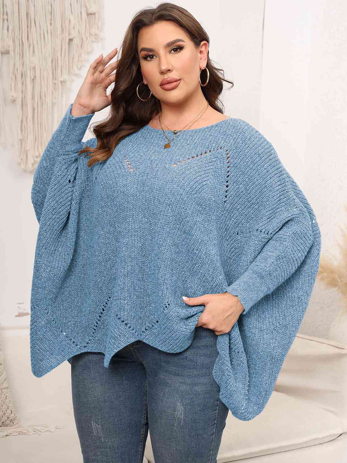 Plus Size Round Neck Batwing Sleeve Sweater - Deals DejaVu