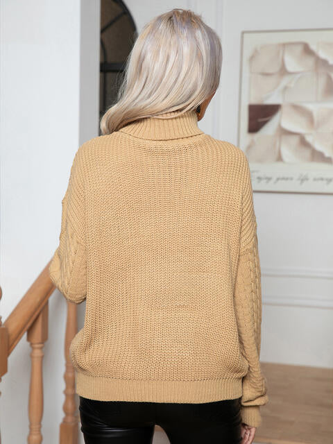 Turtleneck Cable-Knit Long Sleeve Sweater - Deals DejaVu