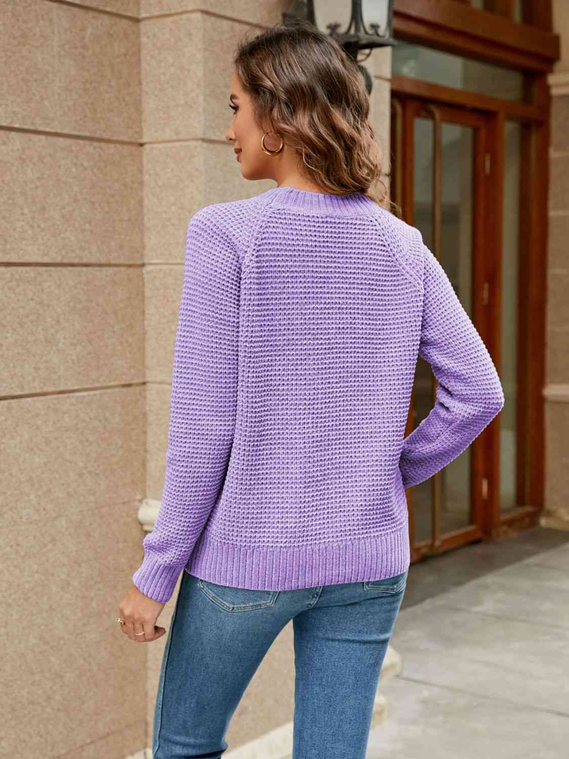 Round Neck Raglan Sleeve Sweater - Deals DejaVu