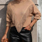 Turtle Neck Tassel Front Long Sleeve Pullover Sweater - Deals DejaVu