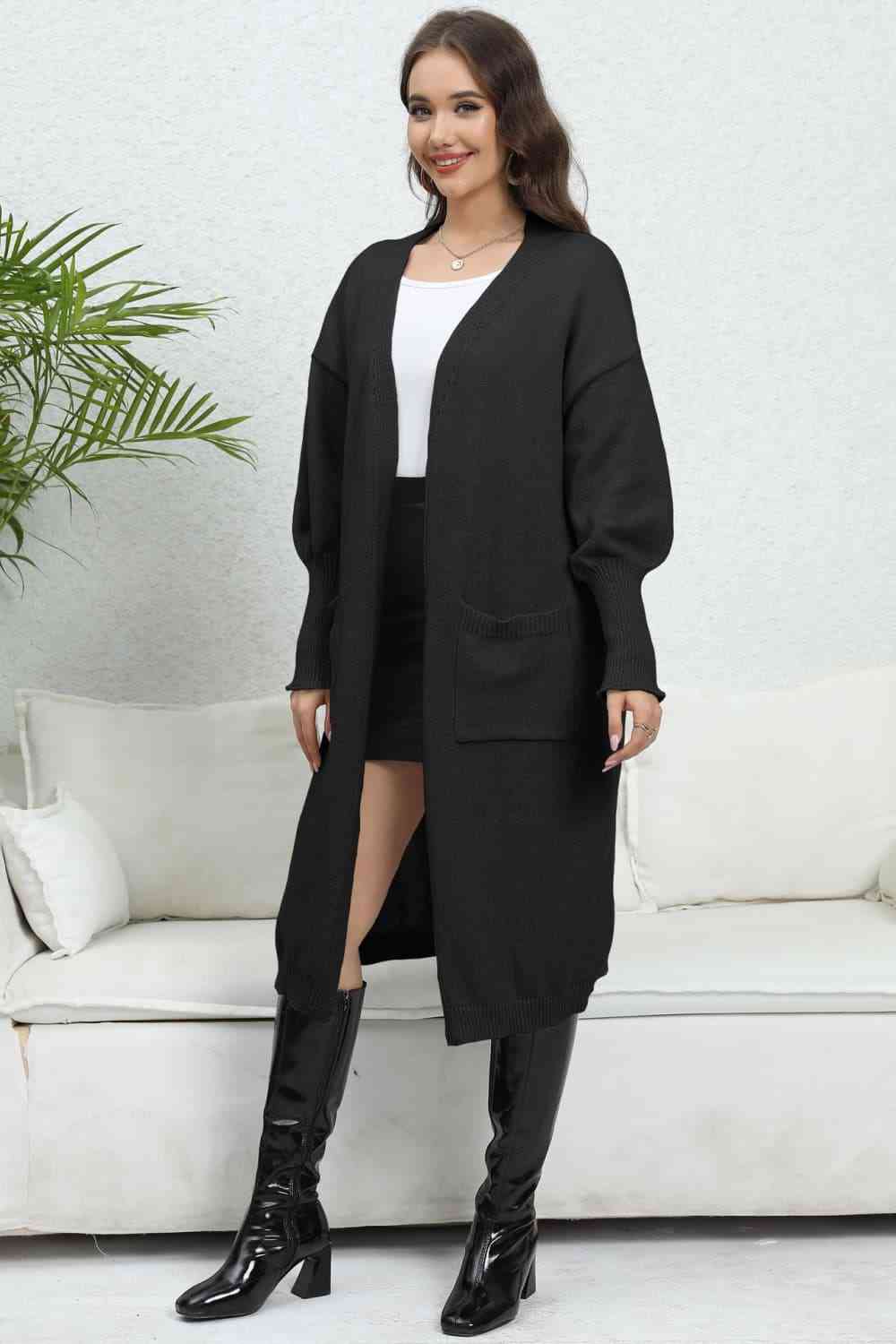 Open Front Dropped Shoulder Cardigan - Deals DejaVu