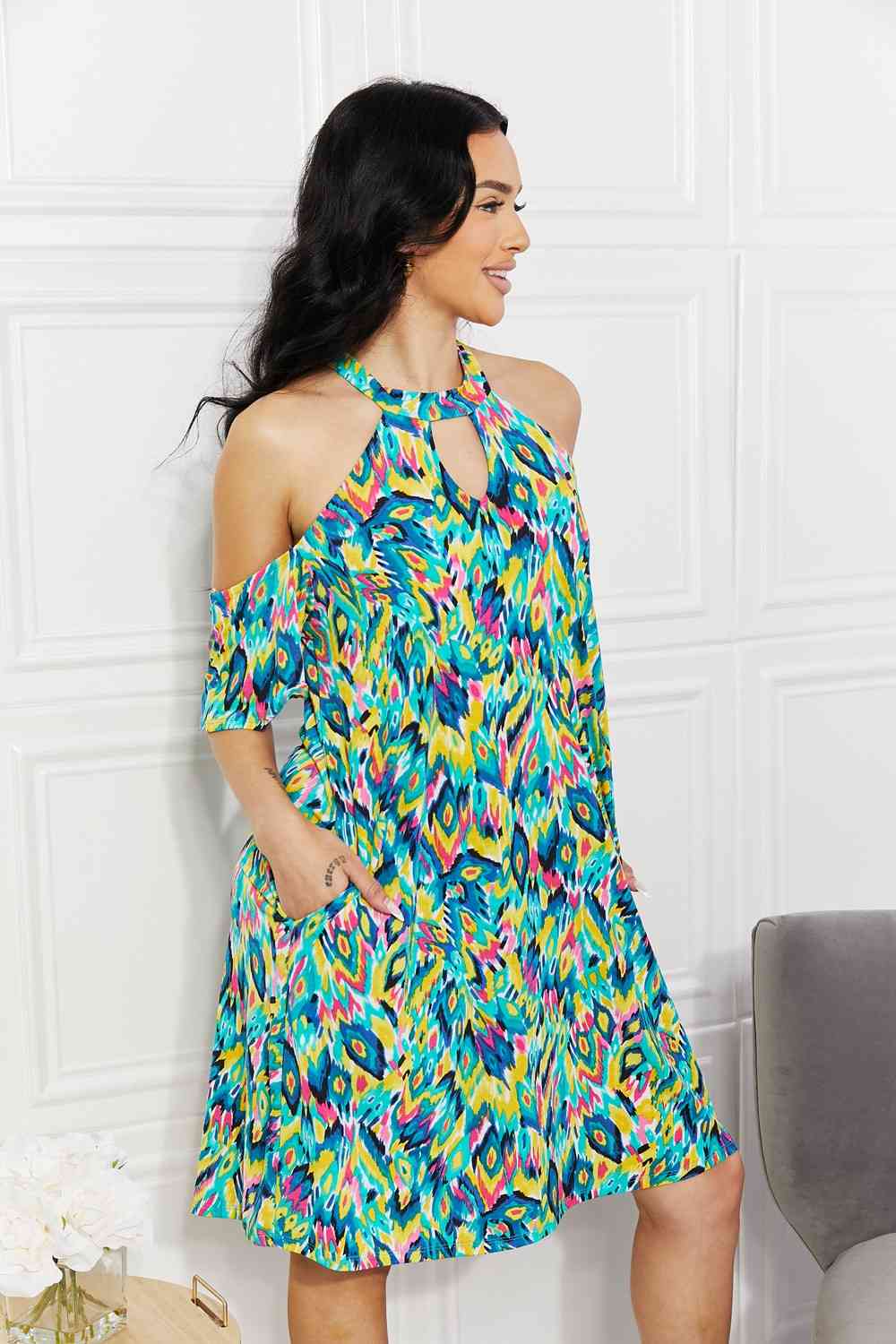 Sew In Love Full Size Perfect Paradise Printed Cold-Shoulder Dress (MWBT) T - Deals DejaVu