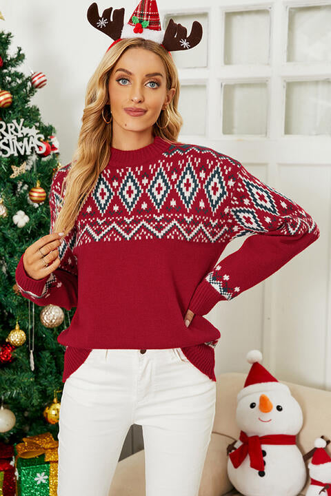 Round Neck Ribbed Trim Sweater - Deals DejaVu