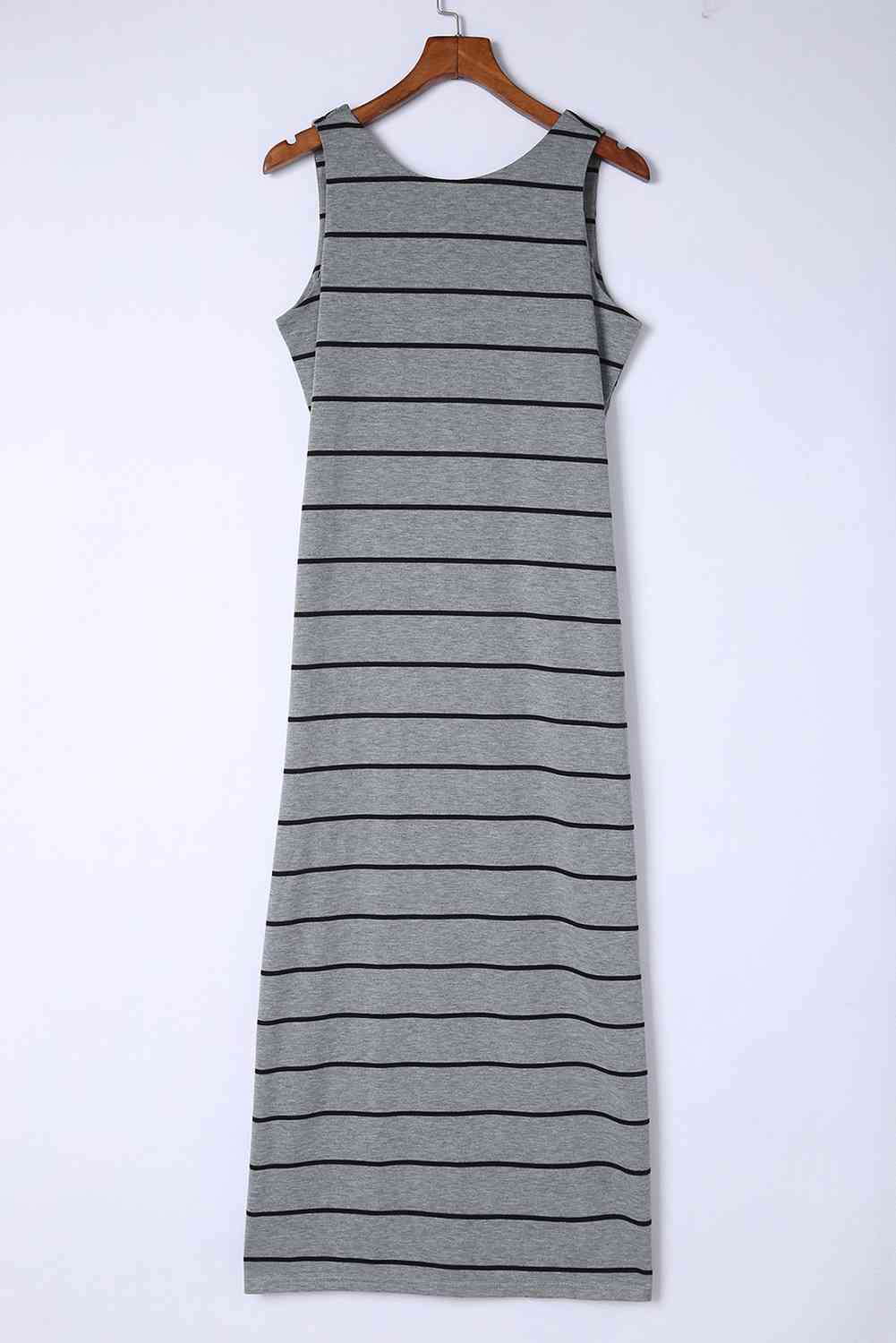 Striped Slit Sleeveless Maxi Dress (BWMT) T - Deals DejaVu