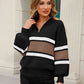 Striped Quarter-Zip Lantern Sleeve Sweater - Deals DejaVu