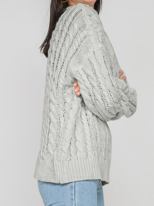 Openwork Round Sleeve Cable-Knit Sweater - Deals DejaVu