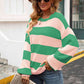Striped Balloon Sleeve Knit Pullover - Deals DejaVu
