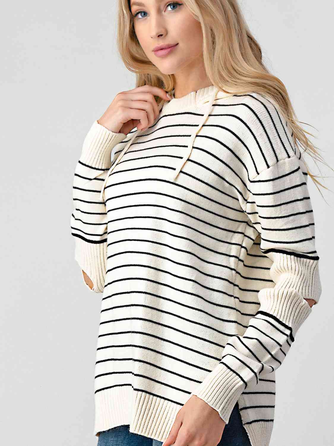 Striped Cutout Slit Sweater - Deals DejaVu