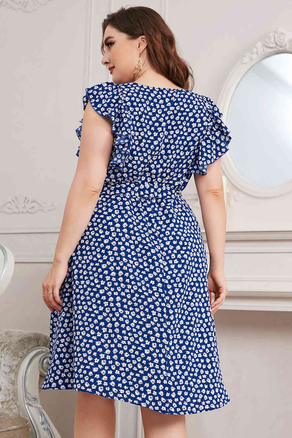 Plus Size Round Neck Tie Waist Dress (MWBT) T - Deals DejaVu