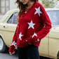 Star Pattern Lace-Up Drop Shoulder Sweater