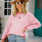 Chevron Ribbed Trim Dropped Shoulder Knit Pullover