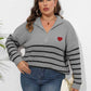 Plus Size Zip-Up Striped Sweater