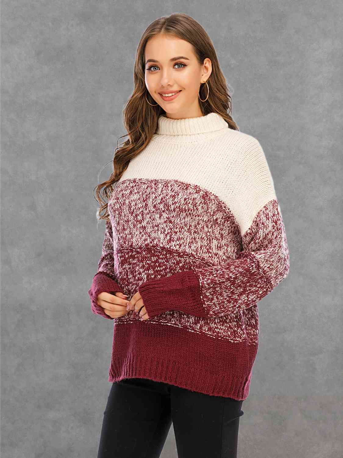 Color Block Turtleneck Sweater - Deals DejaVu