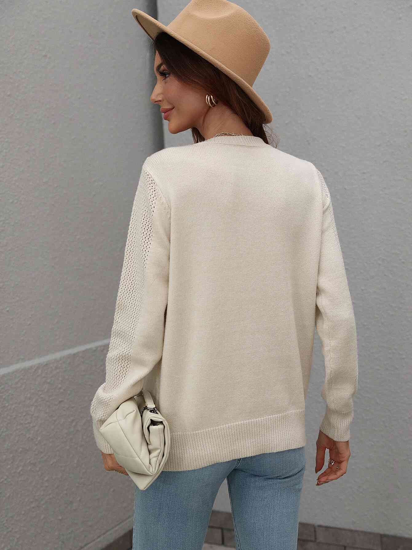 Double Take Fringe Detail Ribbed Trim Sweater - Deals DejaVu