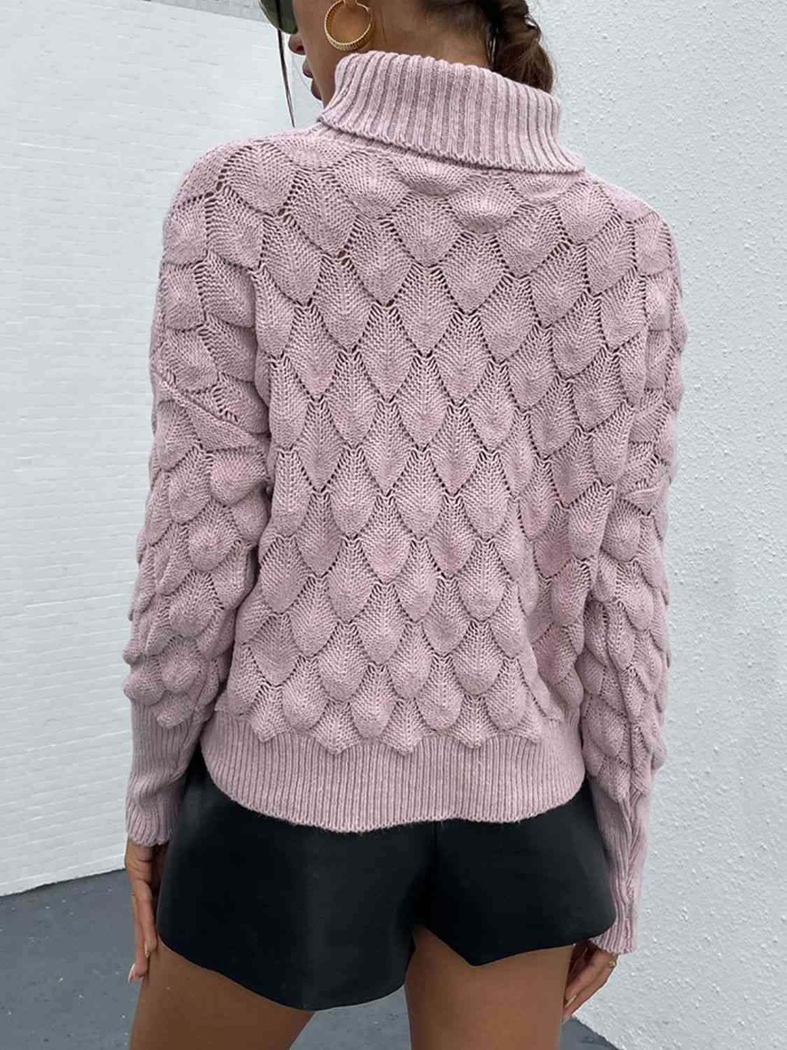 Turtle Neck Ribbed Long Sleeve Sweater - Deals DejaVu