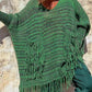 Fringe Detail Long Sleeve Sweater with Pockets - Deals DejaVu