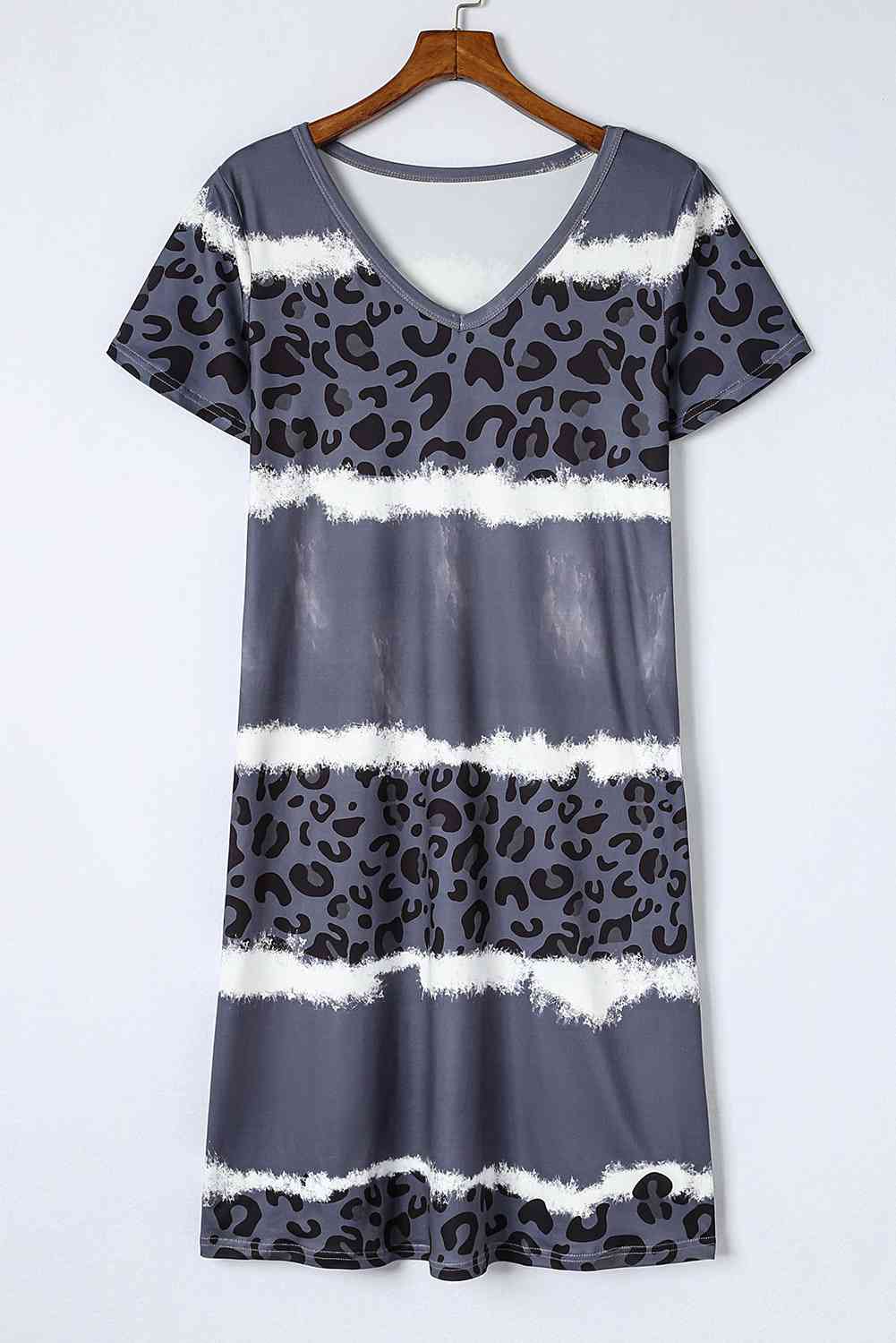 Leopard Color Block V-Neck Short Sleeve Dress (MWBT) T - Deals DejaVu