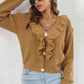 Ruffle Trim Button-Down Dropped Shoulder Sweater