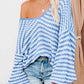Striped Drop Shoulder V-Neck Sweater - Deals DejaVu