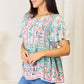 Double Take Floral Tie Neck Short Sleeve Blouse