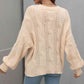 Woven Right Cable-Knit Openwork Round Neck Sweater