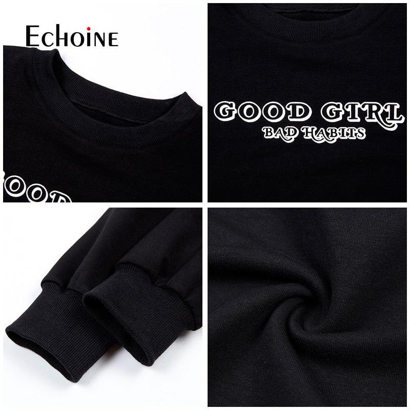 Chic Sweatshirts - Black O-neck Long women Sleeve Crop Top - New Casual Fashion Short Clothes (2U19)