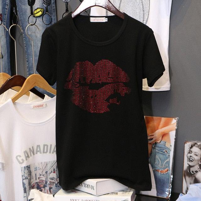 Cute Large Size 3XL Cotton Hot T Shirt - Women Short Sleeve Summer Tops - Diamond Trend (TB2)
