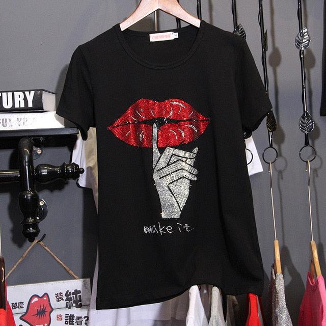 Cute Large Size 3XL Cotton Hot T Shirt - Women Short Sleeve Summer Tops - Diamond Trend (TB2)