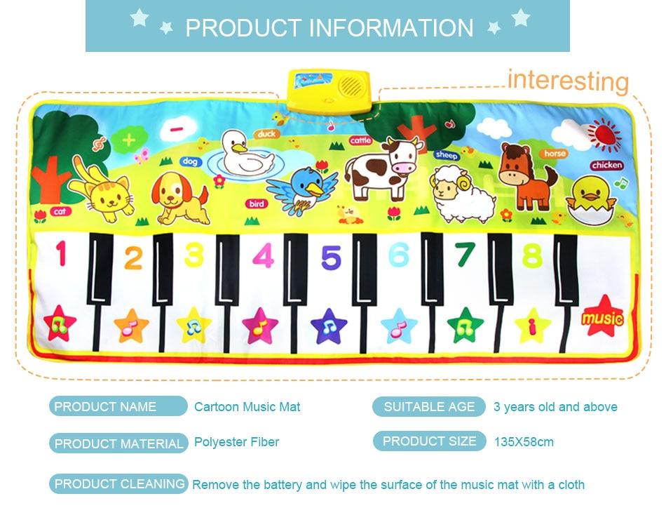 135X58CM Large Size Musical Baby Mat - Animal Theme Educational Learning Toy - Children Playing Music Mat (F2)(2X2)