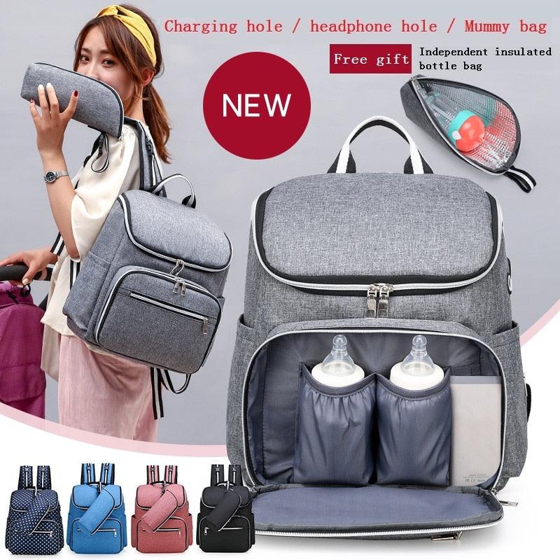 Multi-function fashion USB bag -portable diaper bag backpack - maternity mom stroller bag (X2)