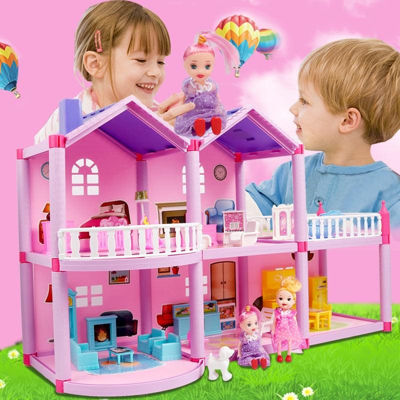 Miniature Dollhouse Toys Kids - Assemble Casa Doll House - Baby Puppet House Castle -Educational Toy (4X2)(1X3)