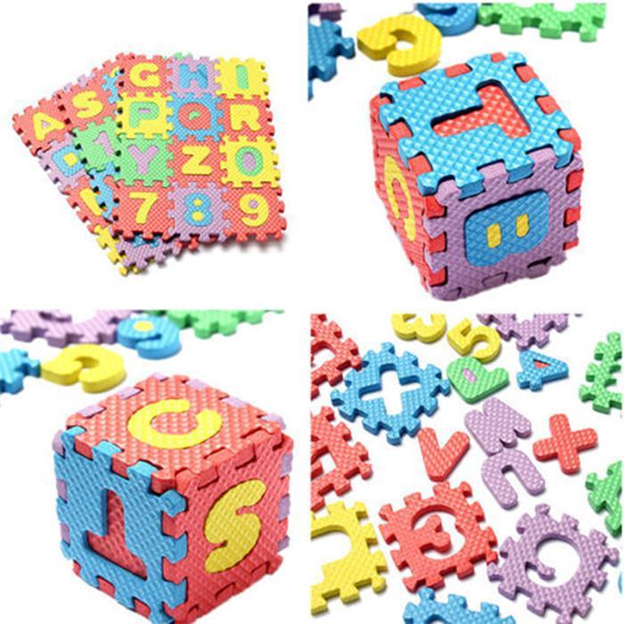 Great Mini EVA Foam Alphabet Letters Numbers Floor - Soft Baby Mat - 3d Puzzle Kids - Educational Toys 36 pcs (7X2)