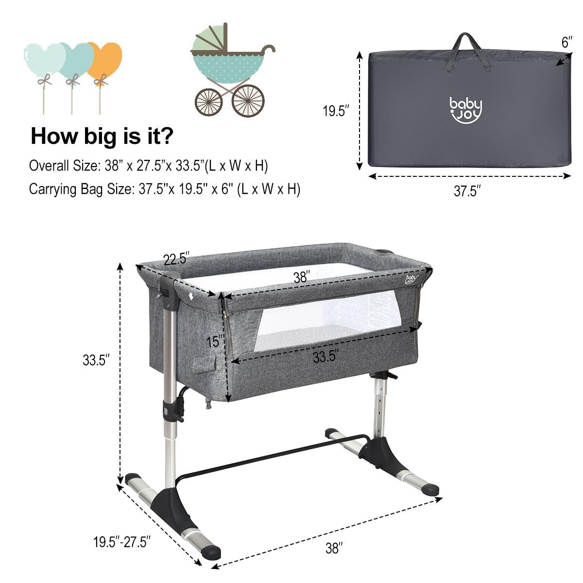 Comfortable Portable Baby Bed Side Sleeper Infant Travel Bassinet Crib W/ Bag Home Grey (1U1)(X5)