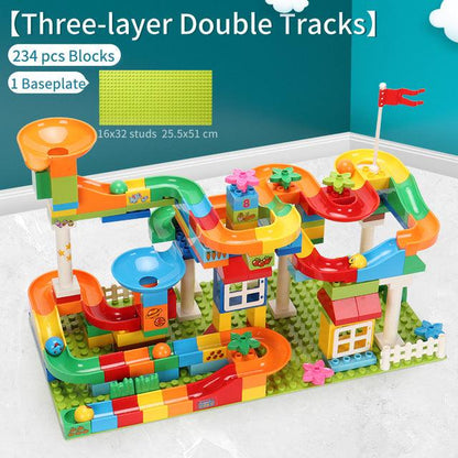 Great Marble Race Run Building Blocks Sets - Construction Big Track Bricks Ball - Creative Assembly Slide Learning Toys For Children (8X2)(F2)