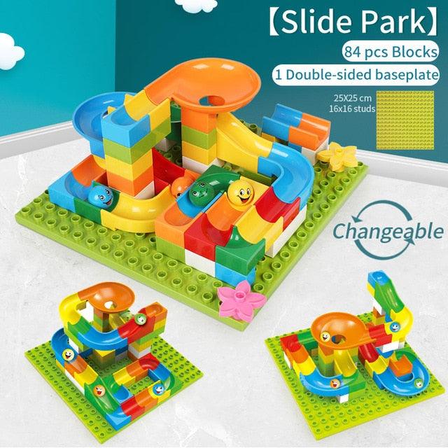 Great Marble Race Run Building Blocks Sets - Construction Big Track Bricks Ball - Creative Assembly Slide Learning Toys For Children (8X2)(F2)