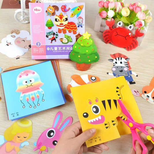 100pcs Kids cartoon color paper folding and cutting toys/children Kindergarten art craft DIY educational toys (8X1)