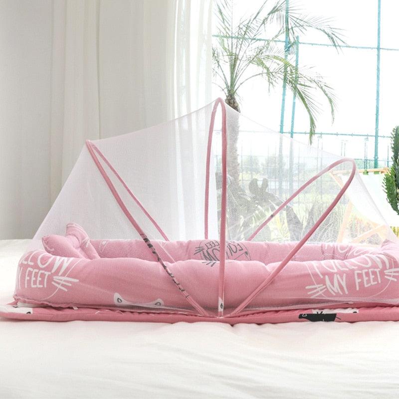 Portable Removable And Washable Cotton Baby Nest Bed - With Crib Netting - (X5)(D1)