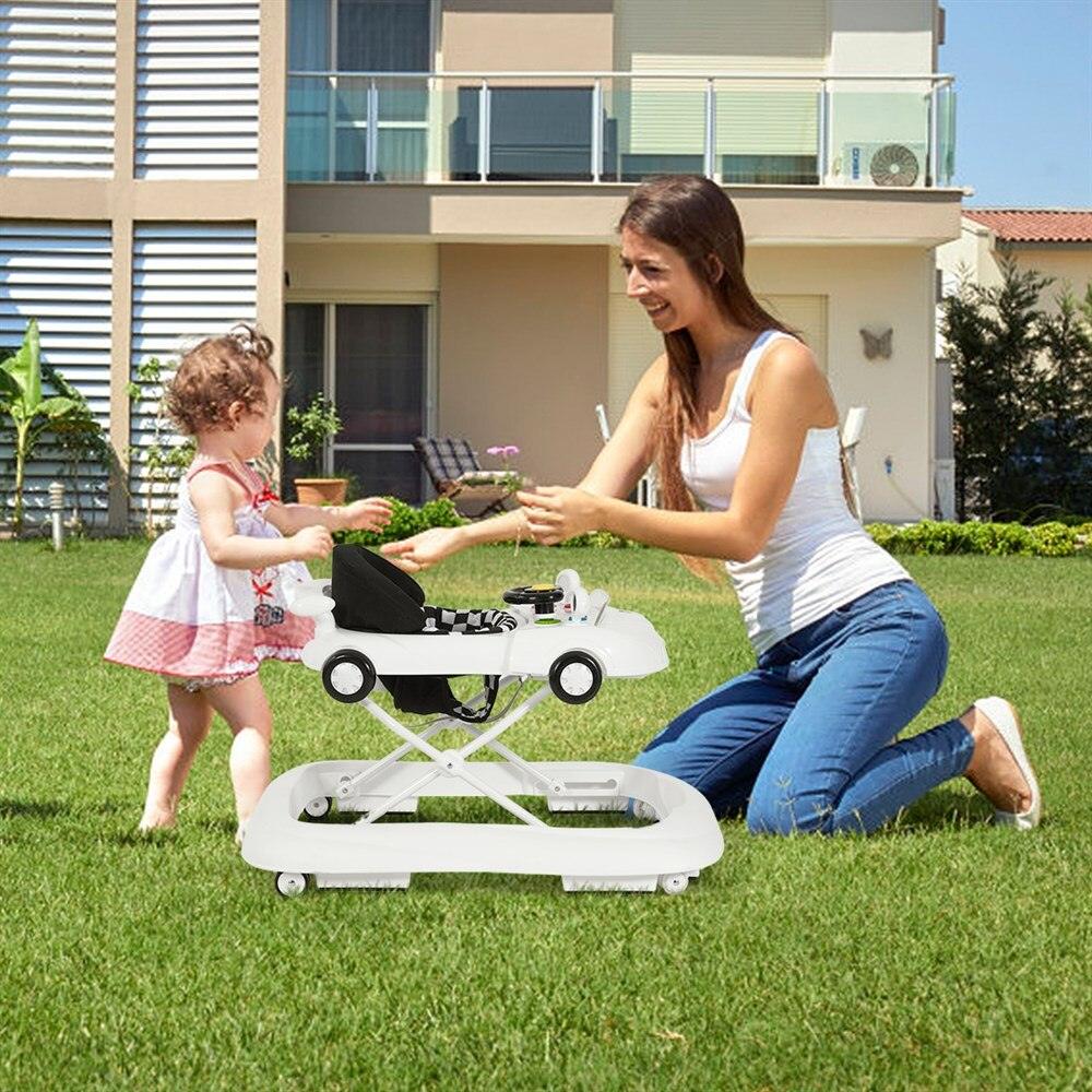 Gorgeous 2-in-1 Foldable Baby Walker Adjustable Heights With Music Player & Lights White (1U01)(X9)