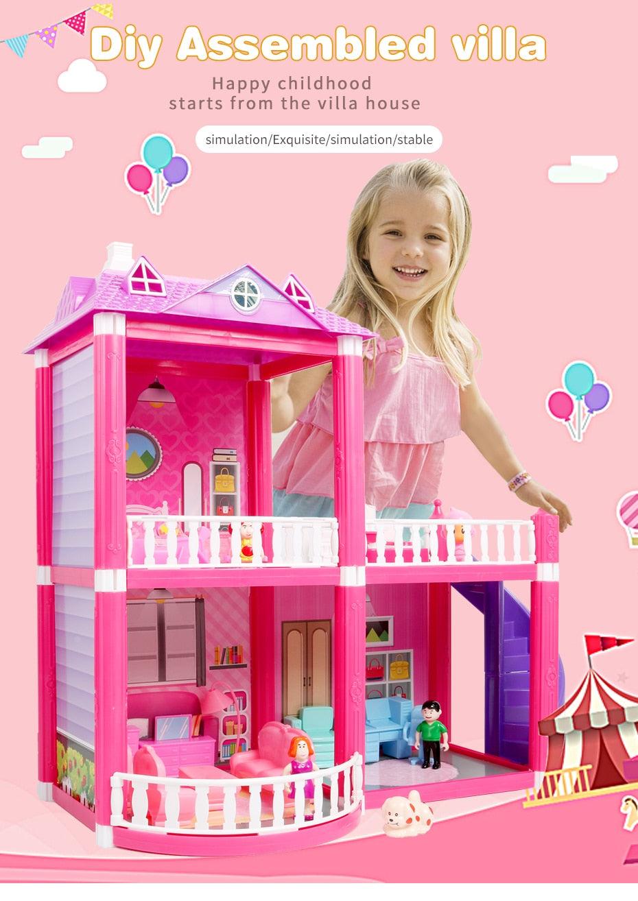 Beautiful Baby Doll House Toys - Pink Assemble Princess Miniature Furniture Dollhouse For Children Gift (4X2)