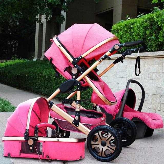 New Trend Luxury Baby Stroller 3 in 1 with Car Seat Portable - Reversible High Landscape - Hot Mom Pink Stroller (X3)(F1)