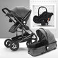 New Trend Luxury Baby Stroller 3 in 1 with Car Seat Portable - Reversible High Landscape - Hot Mom Pink Stroller (X3)(F1)