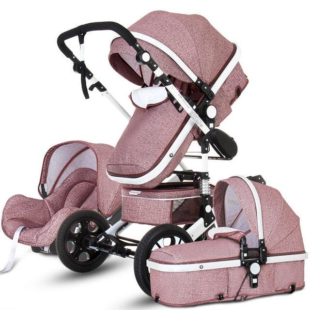 New Trend Luxury Baby Stroller 3 in 1 with Car Seat Portable - Reversible High Landscape - Hot Mom Pink Stroller (X3)(F1)