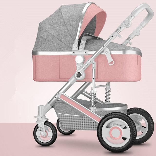 New Trend Luxury Baby Stroller 3 in 1 with Car Seat Portable - Reversible High Landscape - Hot Mom Pink Stroller (X3)(F1)